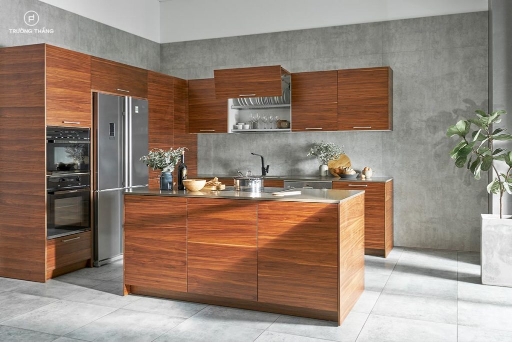 Tủ bếp Horizontal với vân gỗ ngang đặc sắc