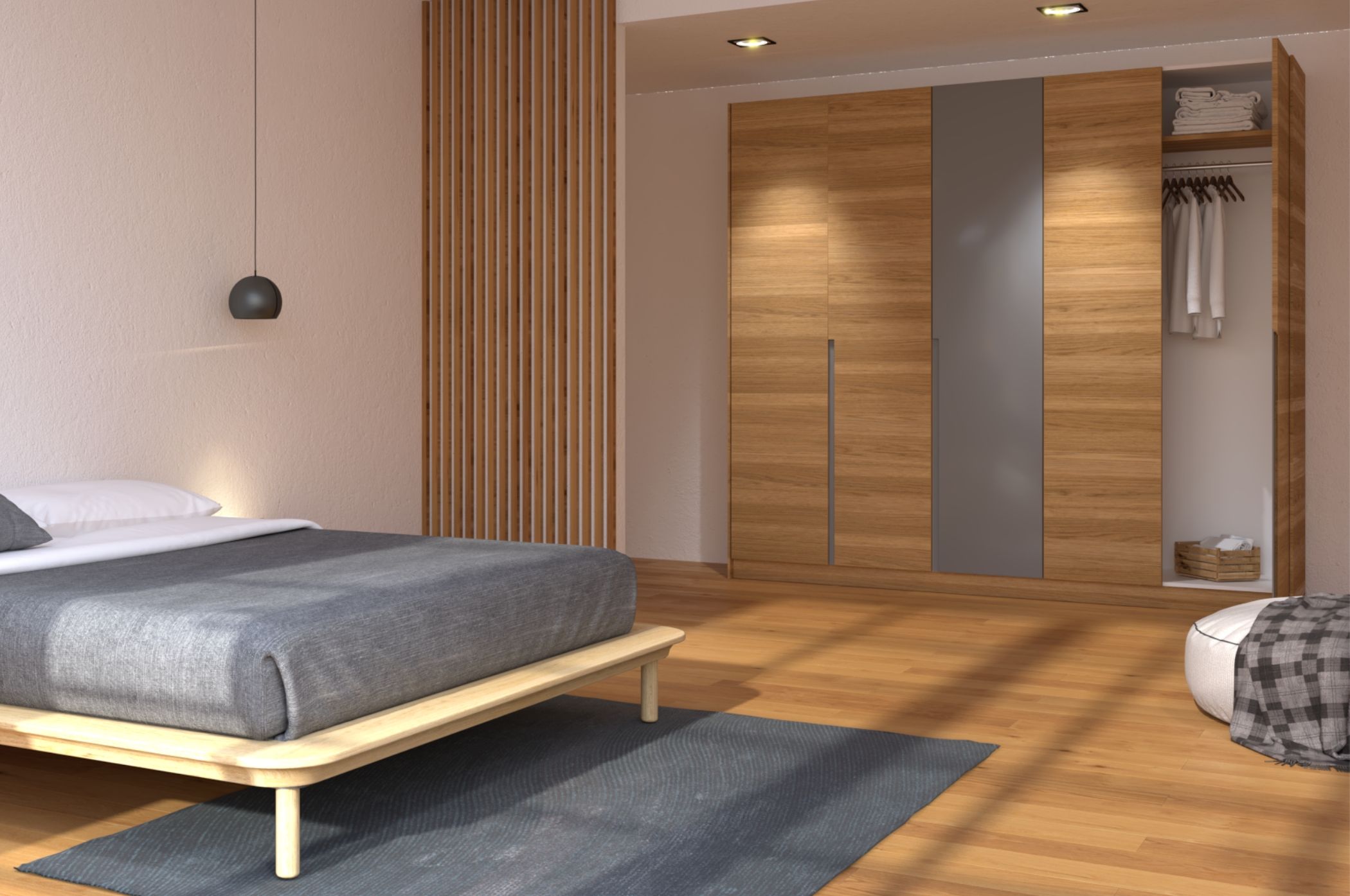 Thiết kế tủ quần áo gỗ ép 5 cánh âm tường
